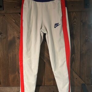 Nike Fleece White Pants with Red/Orange and Blue Accents